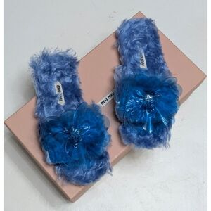 Miu Miu Embellished Faux Shearling Slides Women's Size 5